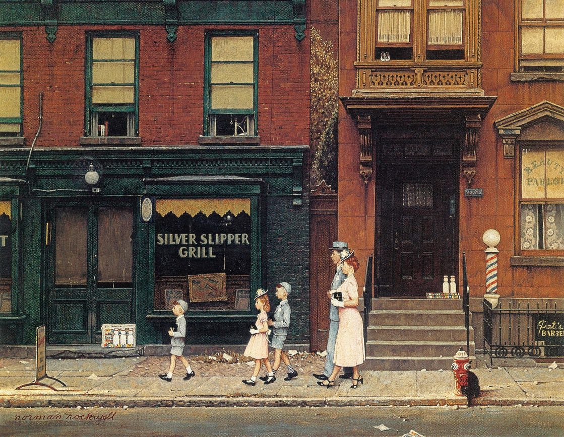 Walking to Church by Norman Rockwell, oil on canvas, c. 1953